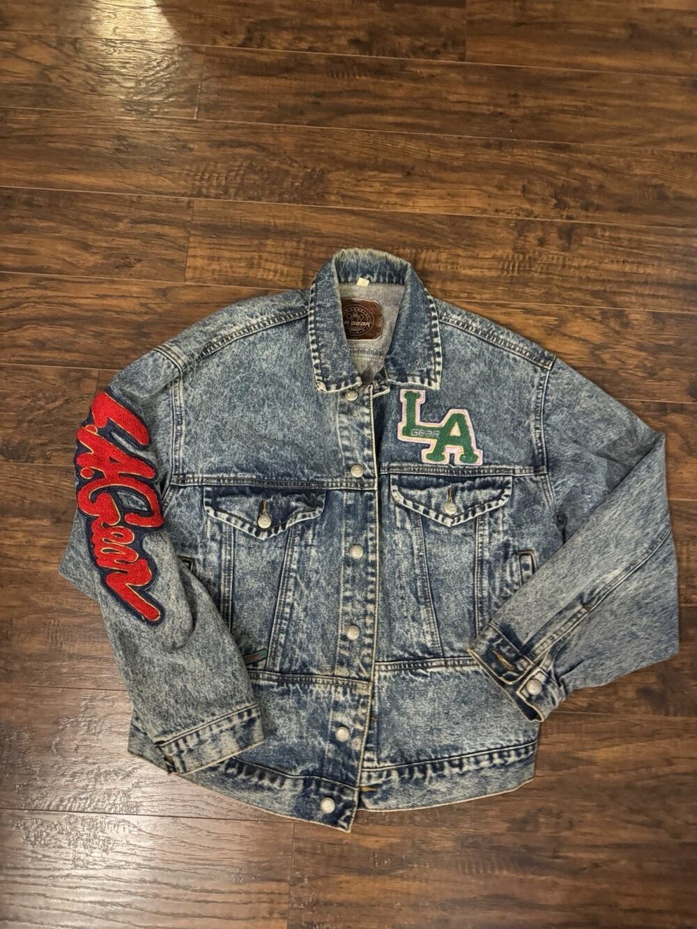 Vintage 1980s LA gear acid wash denim jacket Logo Spell Out SIZE S